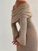 European & American Beach Cross-border One-shoulder Knitted Hollow-out Sexy Long Dress Cover-up