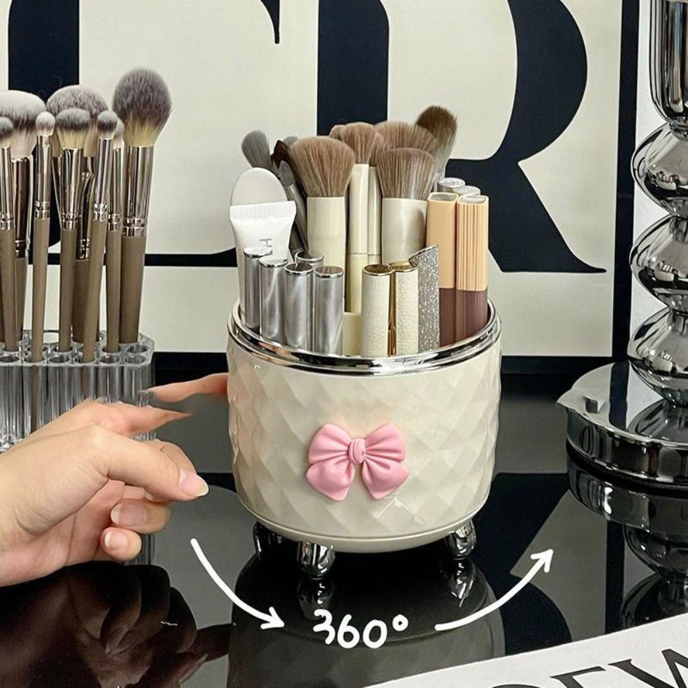 with Lid Cosmetic Tools Organizer Dustproof Spinning Brush Storage  Vanity Bathroom