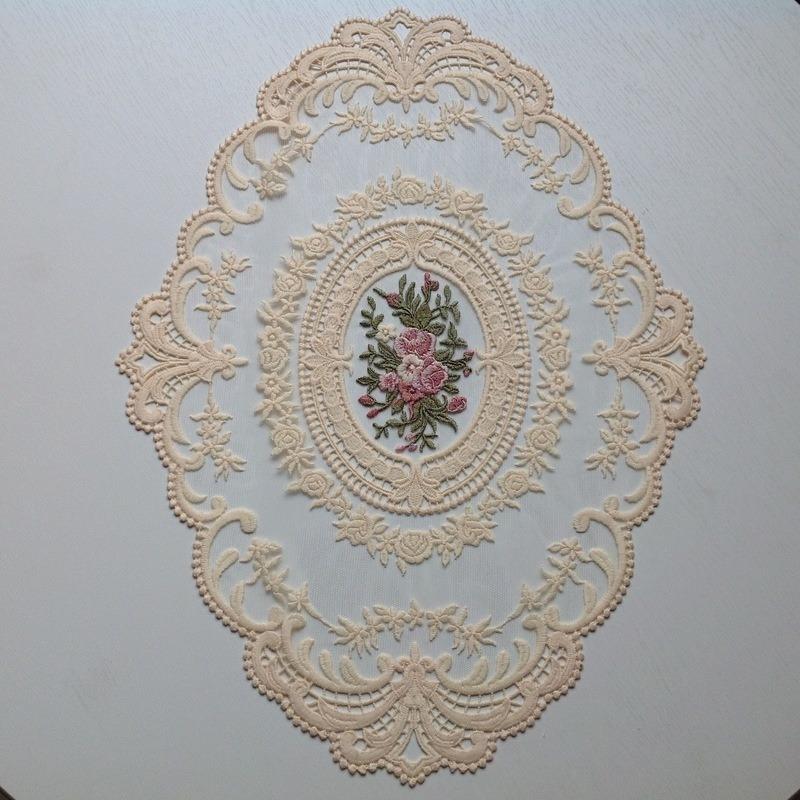 Retro European Oval Lace Embroidered Coaster Bedroom Study Kitchen Cup Table Mat Food Fruit Plate Cover Cloth Christmas Decor