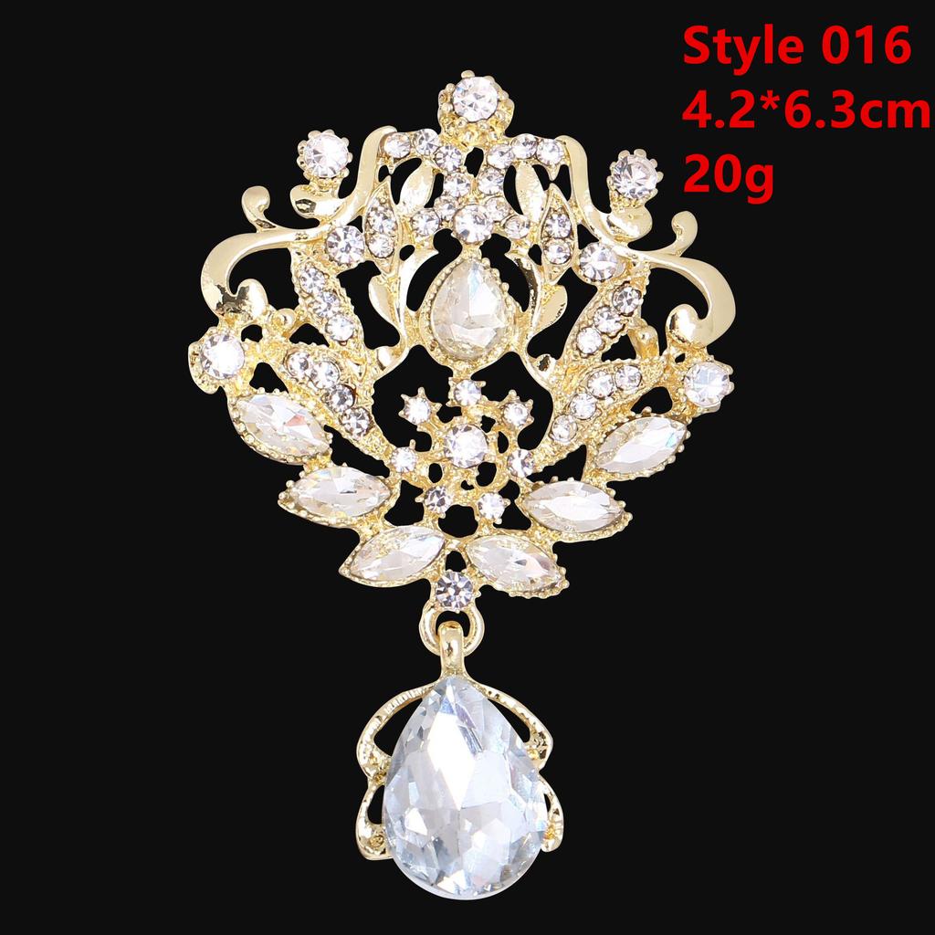 DIEZI Luxury Gold Silver Color Crystal Brooches for Women Girls Wedding Bridal Bouquet Water Drop Flower Brooch Pins Accessories