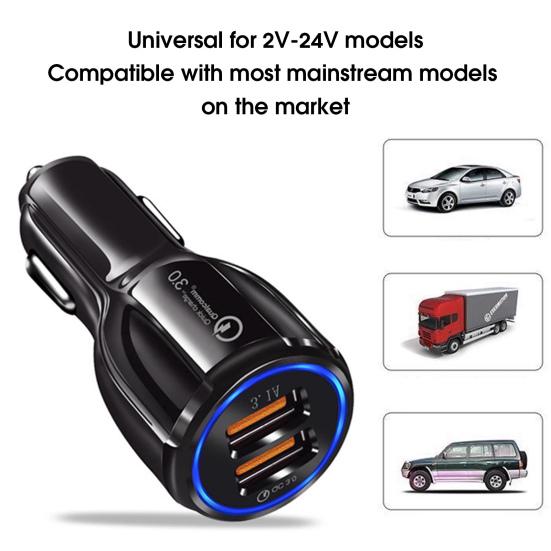 USB Charger 12/24V Universal LED Indicator Dual Port Fast Charging QC3.0 Bowling Car Charger