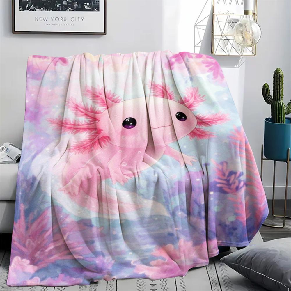 1Pc Axolotl Print Flannel Blanket, High quality Comfortable for All Seasons, Home Decor, Warmth and Comfort, Perfect for Christmas Gifts