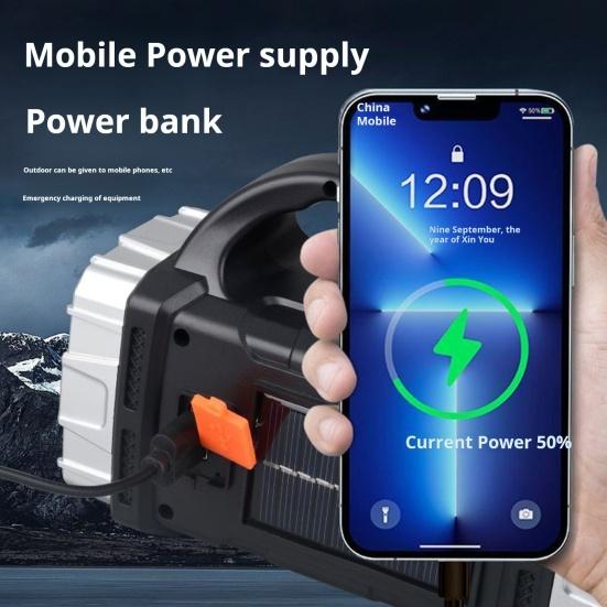 Portable Lamp Solar Flashlight with Handle USB Rechargeable 7 Modes High Lumens IPX5 Waterproof LED Work Light Camping Torch