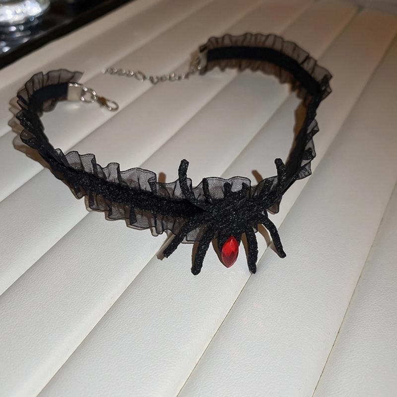 Gargantilha de Halloween para Mulheres Menina Elegante Sexy Renda Preta Gargantilha Cool Steampunk Aranha Colar Joia Presente Mulheres
