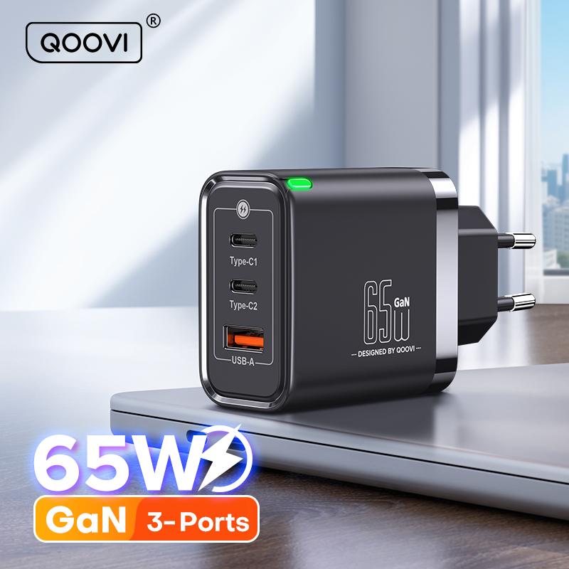 QOOVI 65W GaN Charger USB Type C Fast Charging Quick Charge 4.0 Adapter USB-C PD Charger For Samsung Xiaomi Macbook iPhone ipad