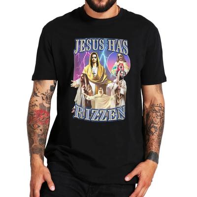 Jesus Has Rizzen WoUnisex T Shirt Retro Christian Religious Harajuku Streetwear 100% Cotton Unisex O-neck Summer T-shirt