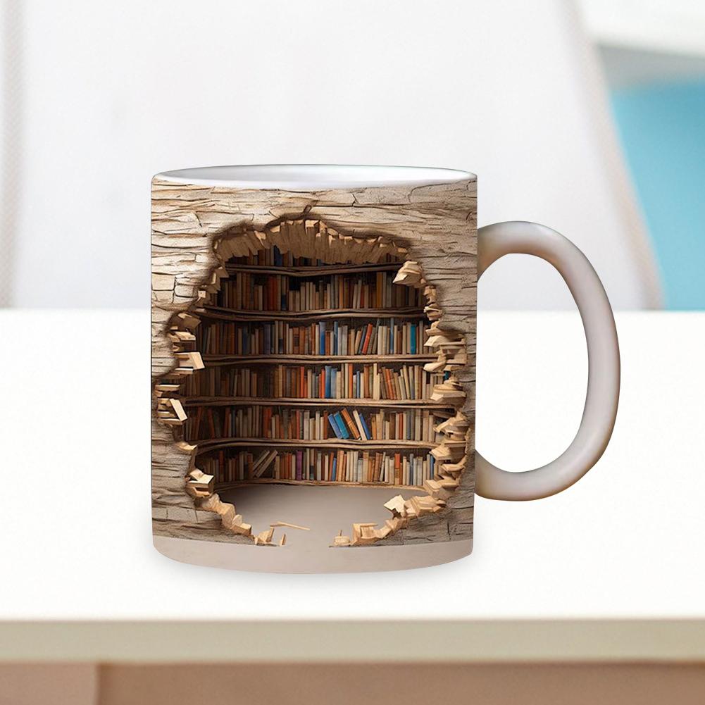 350ML 3D Bookshelf Mug Ceramic Library Bookshelf Cup Creative Multi-Purpose Birthday Gifts for Friends