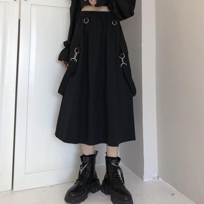 Niche Japanese Style Strappy Utility A-Line Maxi Skirt for Women - Summer Petite Cool Girl Design