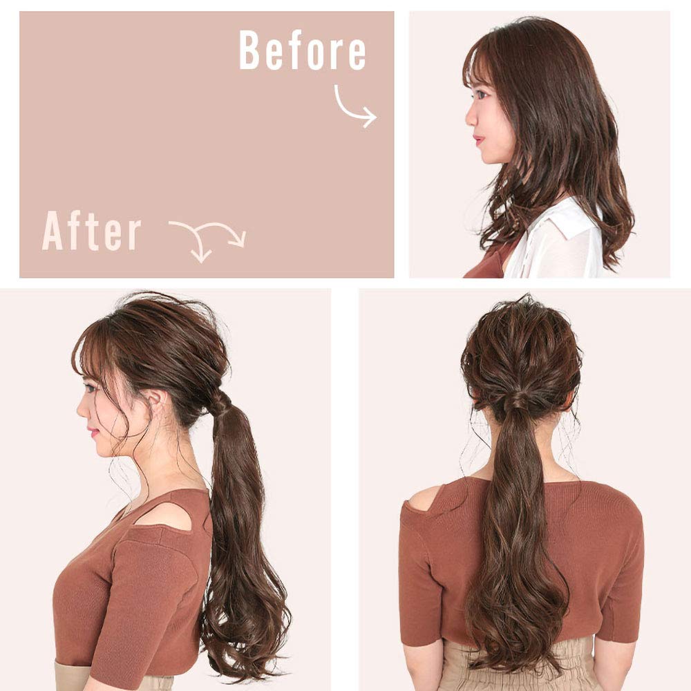 AQUADOLL Ponytail Wig, Mixed Style, Long Curly, Magic Ponytail with Velcro, Ponytail Arrangement, Point Wig, MBK. Matte Black, wgt806-A-MBK