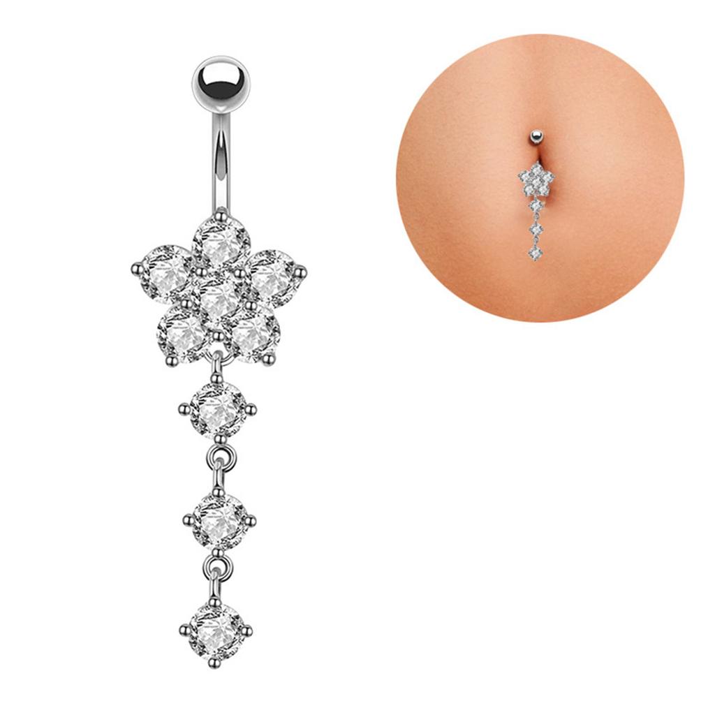 Anneau de nombril Fleur de prunier avec pendentif à franges Fleur de Zircon Bijoux de nombril