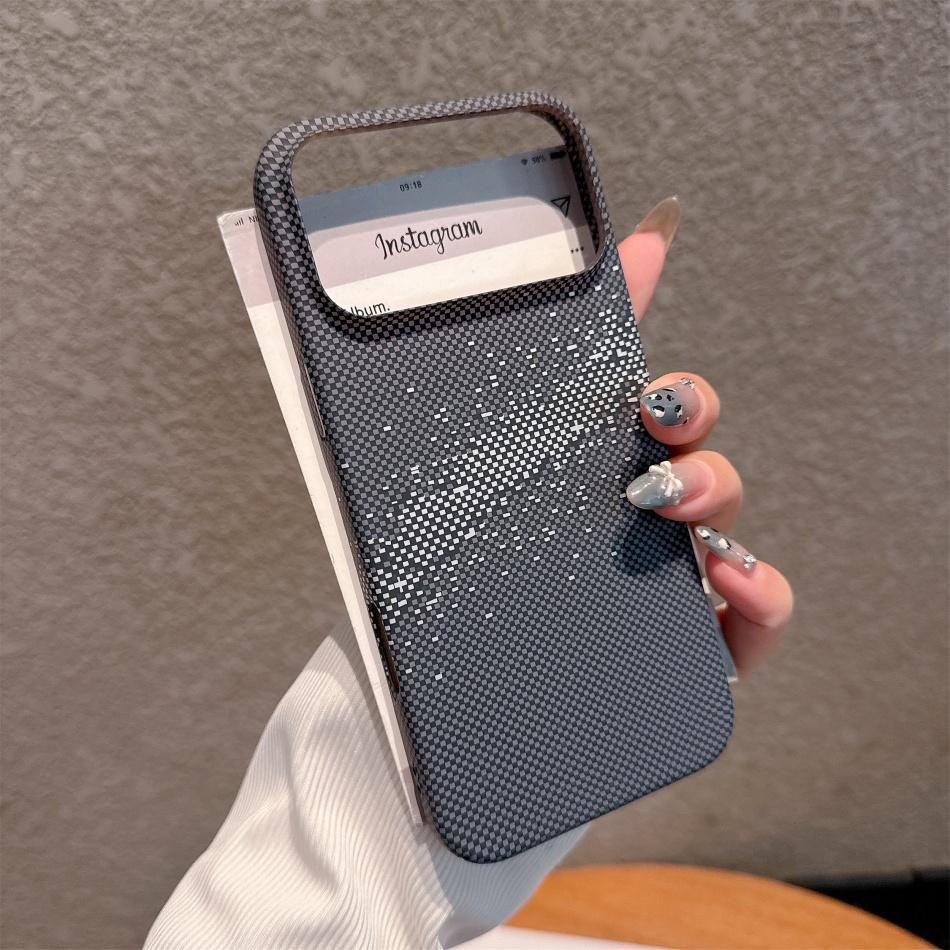 Carbon Fiber Phone Case For iPhone 11 12 13 14 15 16 17 Air  Pro Max Plus Kevlar Texture Hard Plastic Shell Shockproof Protective Cover Fundas