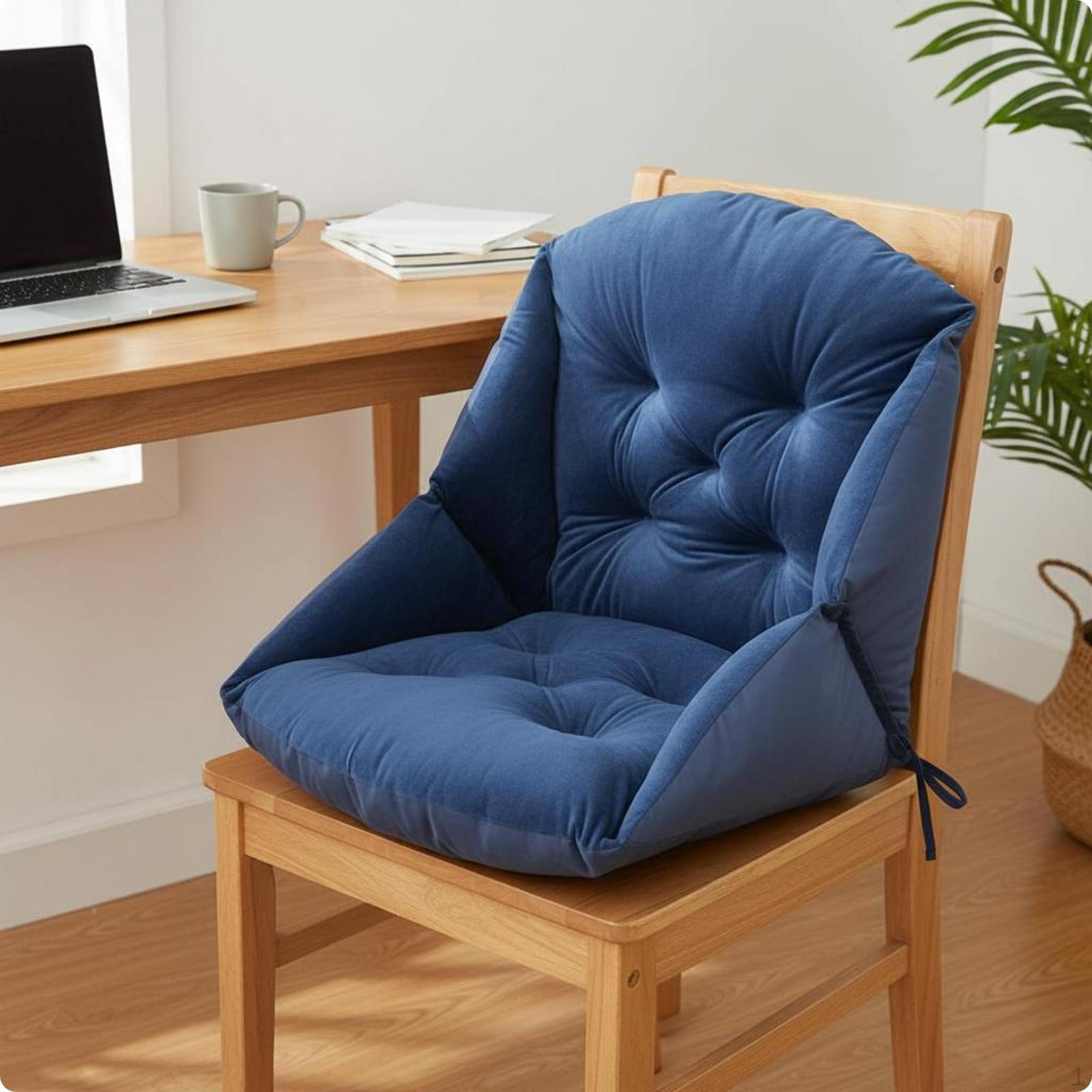 Shell Chair Cushion NonSlip Pad with Backrest Thickened Seat for Students, Dark Blue 48*40cm
