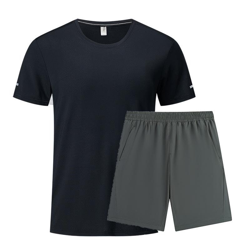 Men s Cool Breathable Short Sleeve Running Set: Lightweight Outdoor Sports T-Shirt Shorts L