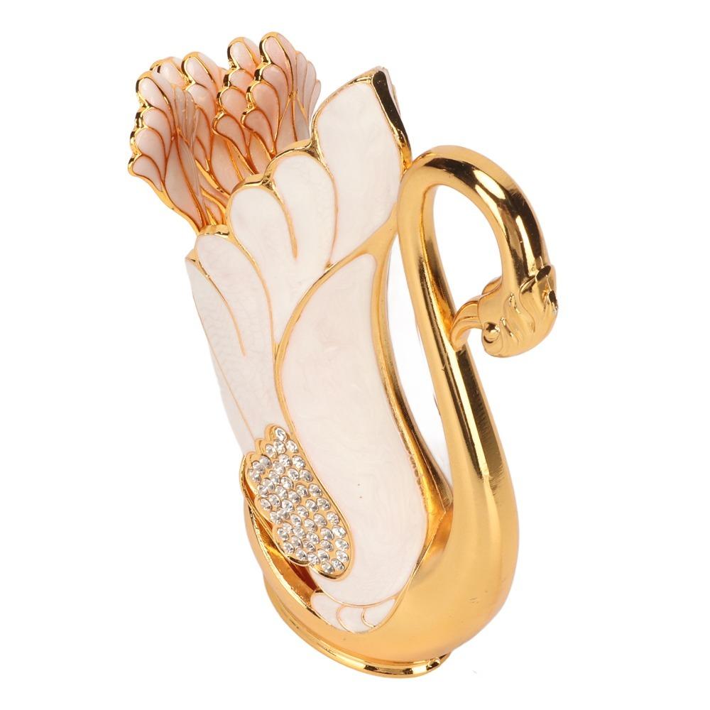 7pcs Mirror Finish Swan Base Holder Golden Dessert Spoon Set Coffee Spoon Set  For Dessert Serving B