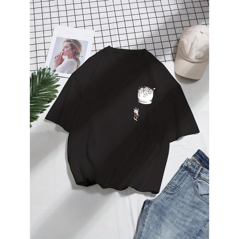 Polyester Women s Short Sleeve T-Shirt Crew Neck Soft Breathable XXL чёрный
