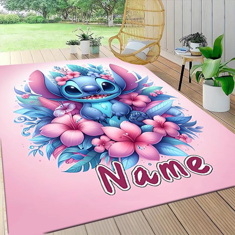 Custom Name Stitch's Sweet Delight Carpet Rug Customizable Soft Washable Anti-Slip Home Living Room Sofa Mats Personalized Rug. 0909366