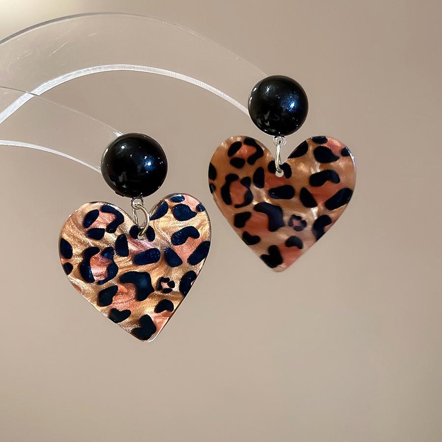 European and American retro fabric flower fringed leopard print earrings earrings personalized temperament earrings women