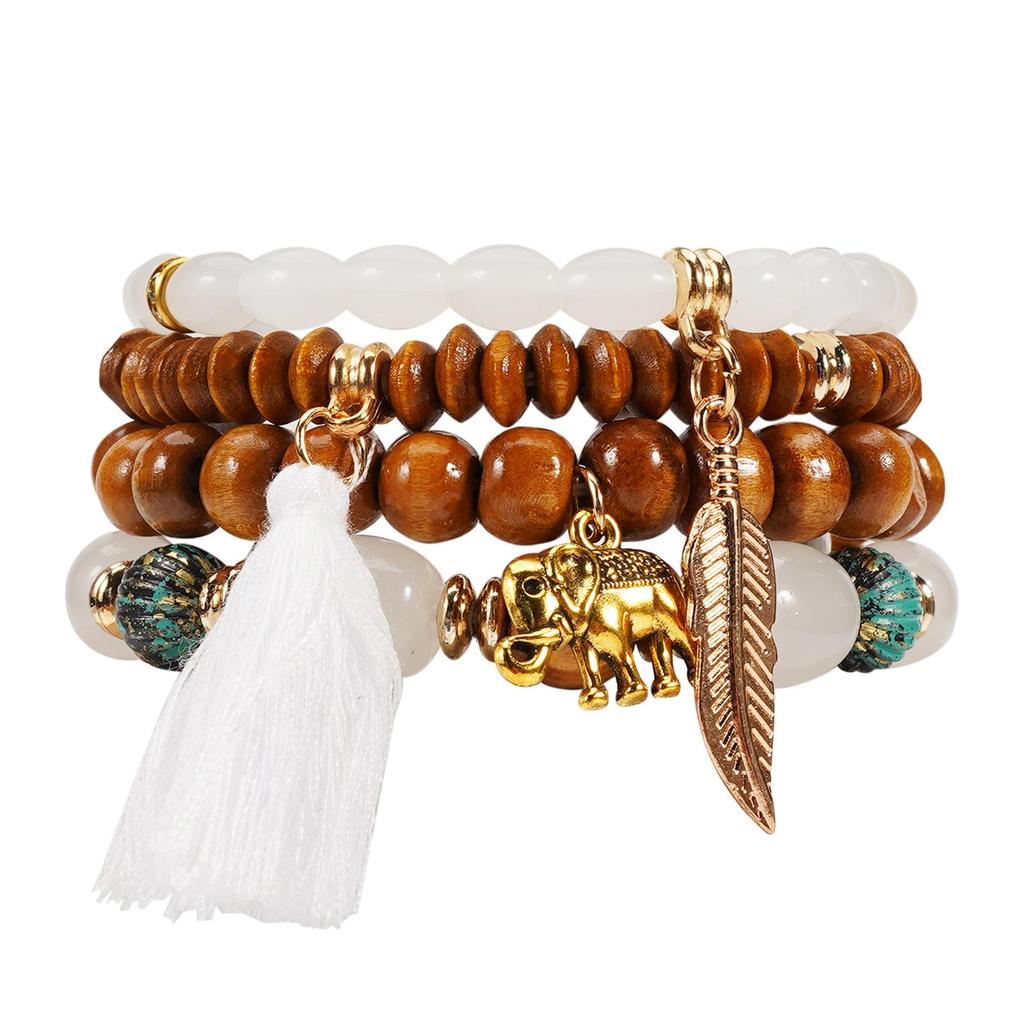Bohemian Elephant Leaf Tassel Pendant Retro Bracelet