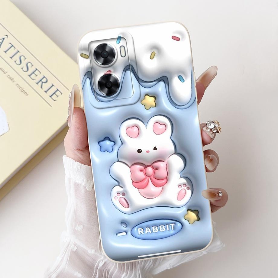 For Oppo A57 A57s A57e A77 A77s 4G Phone Case Oppo A77 5G A56s Back Cover Soft Liquid Silicone Pnada Rabbit Flower Cute Bumper