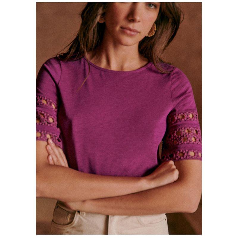 

Нишевый стиль 25 Летний Ретро Повседневный Хлопковый С Коротким Рукавом Кружево Кружево Круглый Вырез Футболка Топ Fuchsia S