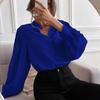 Spring 2024 Elegant Women’s Lapel Shirt Long Sleeve Button Up Solid Color Loose Fit