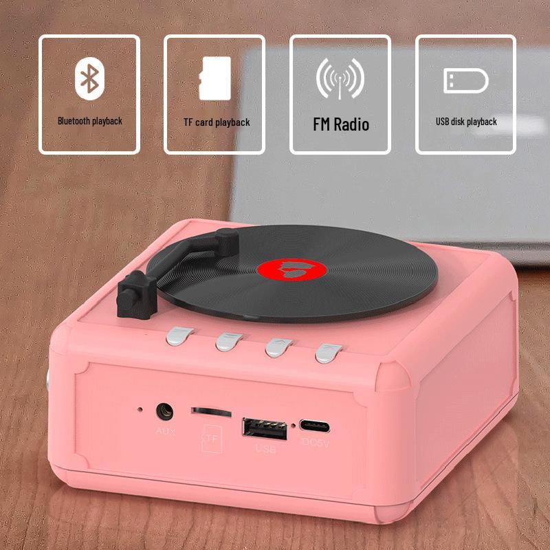 Retro Vinyl Record Player with Bluetooth & Subwoofer - Mini Wireless Desktop Ornament & Creative Gift Speaker