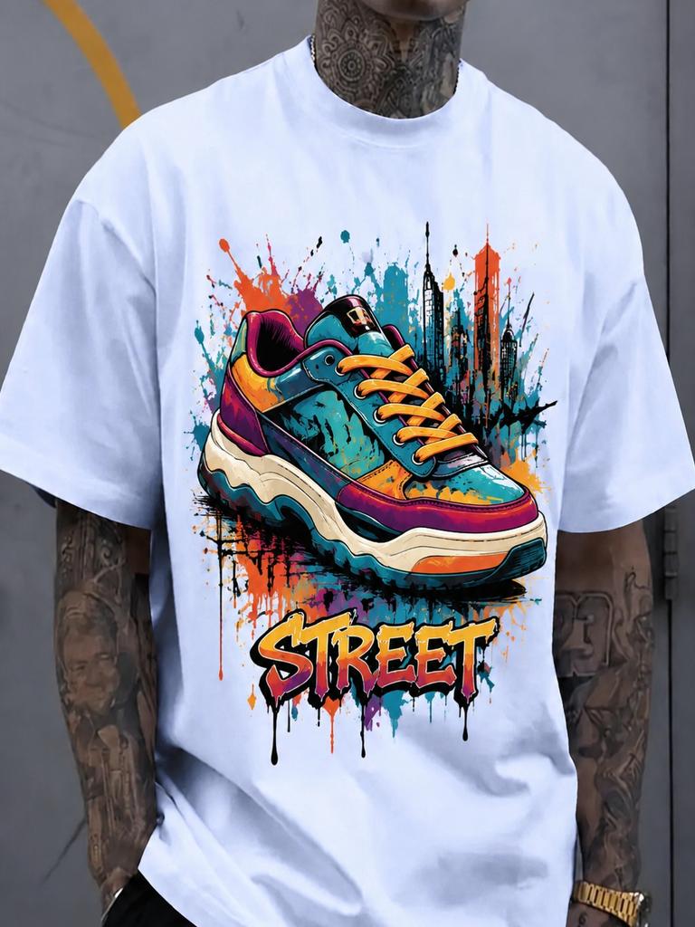 Colorful Graffiti Sneaker Art Bold Streetwear Graphic T-Shirt for Women, Urban Fashion Lover Plus Si