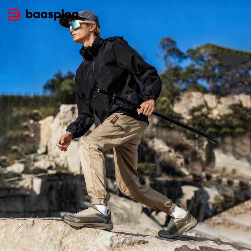 BAASPLOA Men's Outdoor Hiking Boots Hiking Shoes Men's Rotating Buckle Lightweight Non-slip Men's Outdoor Brand Men's Shoes Winter Upgrade Thickened