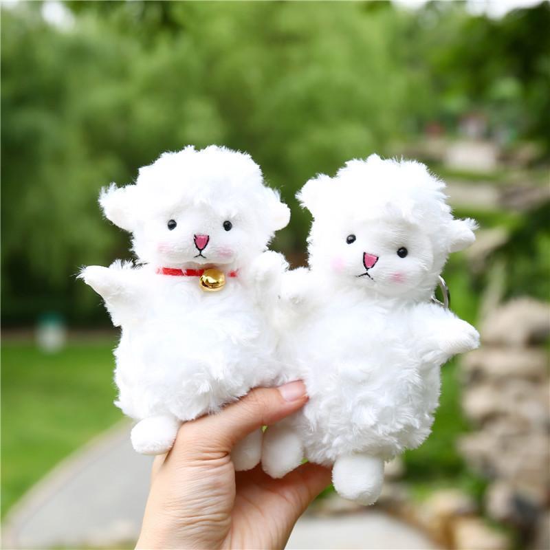 Cute Fluffy White Plush Sheep Keychain Soft Bell Backpack Pendant Gift For Kids Friends