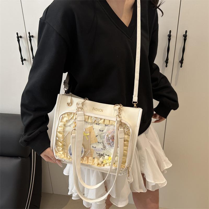 Super popular two-dimensional pain bag new trendy fashion versatile college style student schoolbag transparent portable handbag