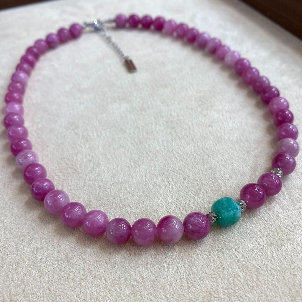 8M Rose Red Tourmaline Round Bead Necklace With Old Mine Tianhe Stone Women'S Chinese Niche Beaded Collarbone Chain