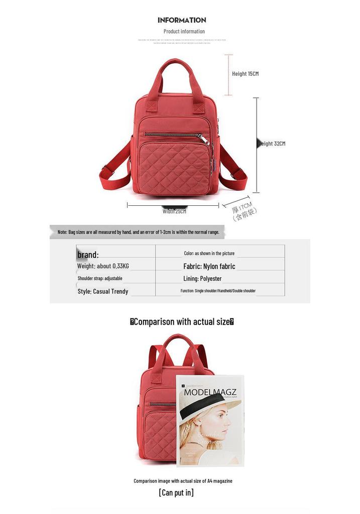 Women's Large Capacity Quilted Nylon Backpack - New Fashion Casual Travel Style