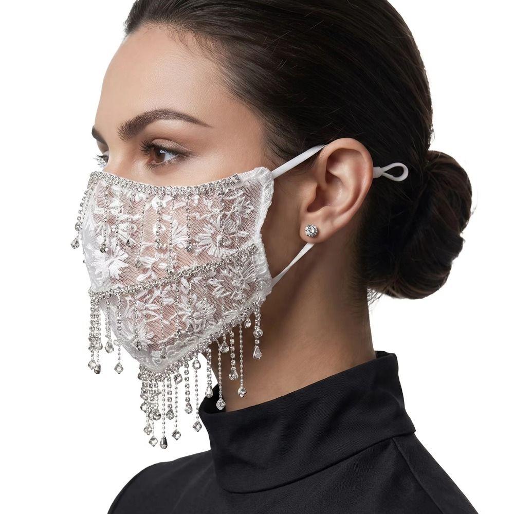 Strass Damen Schleier Maske Atmungsaktives Netz Quastenmaske Elegante Cosplay Maske Kostümzubehör