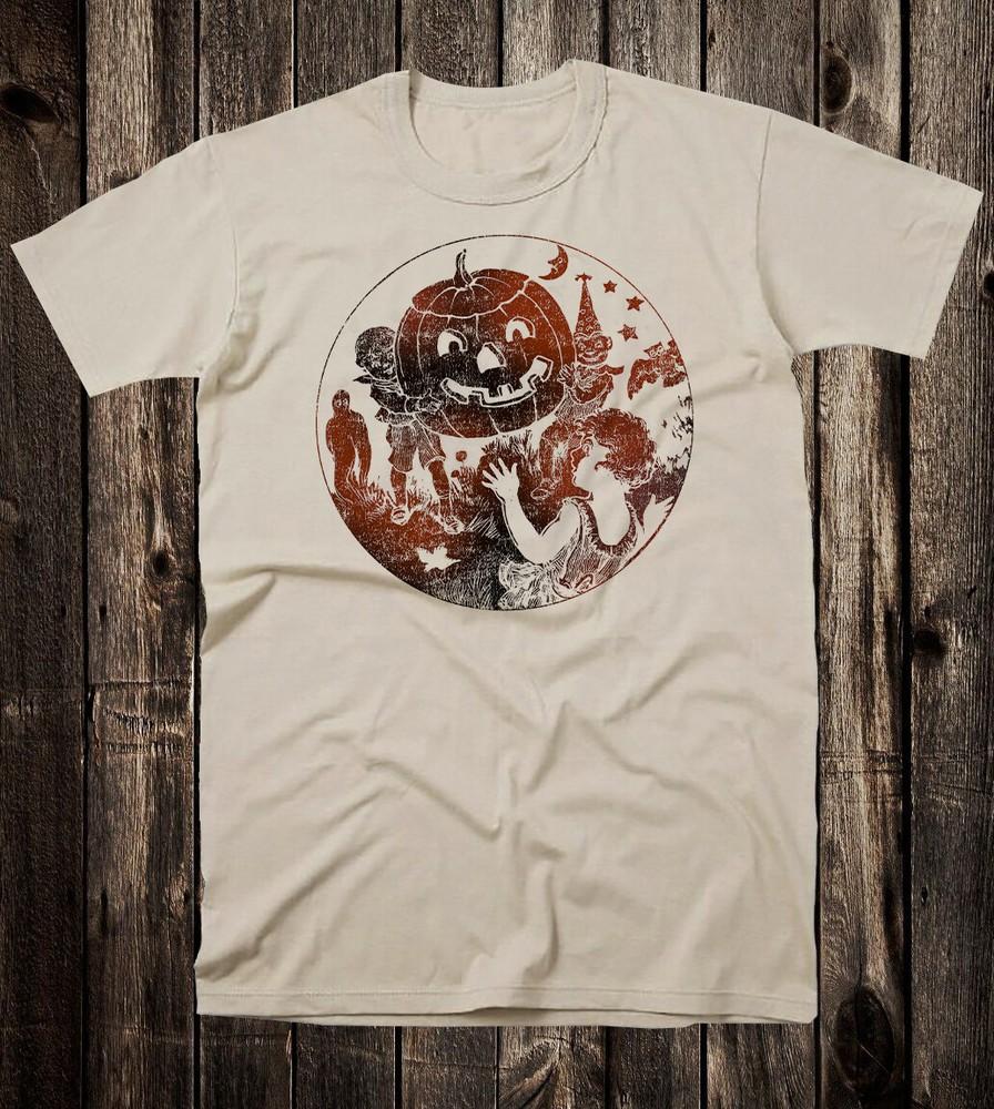 Retro Halloween Tee T Shirt Vtg Art Victorian Trick Or Treat Jack O Lantern Unisex T-Shirt XXL