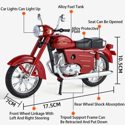 1:10 Scale XF250 Motorcycle Model Toy Car Alloy Diecast Sound Light Retro Vintage Motor Models Collection Kids Toys Gifts