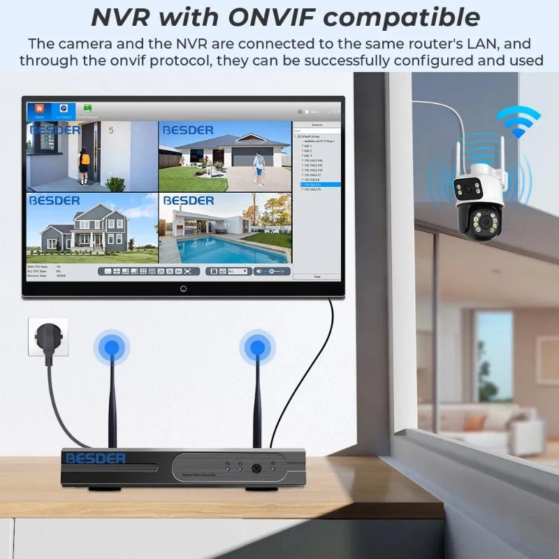 EU Plug 8MP PTZ Wifi Camera Outdoor Night Vision Dual Screen Human Detection 4MP Security Protection CCTV Surveillance IP Camera