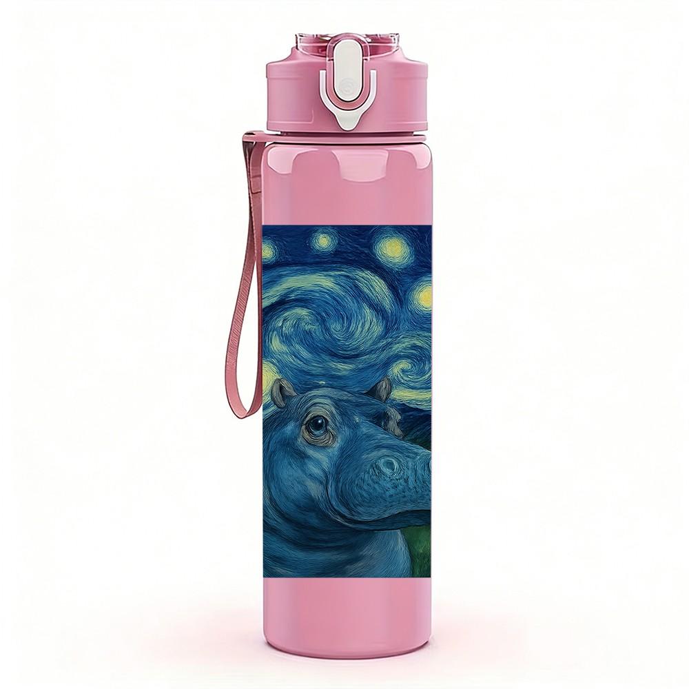 1PC Starry Night Van Gogh Art Print 750ml Color Plastic Sports Water Bottle Leakproof Flip Straw Lid Suitable for Sports Office Home Use