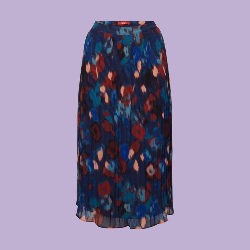 

Unruly Youth Elegant Impressionist Deep Space Printed Women s Chiffon Pleated Skirt Dark Blue 36