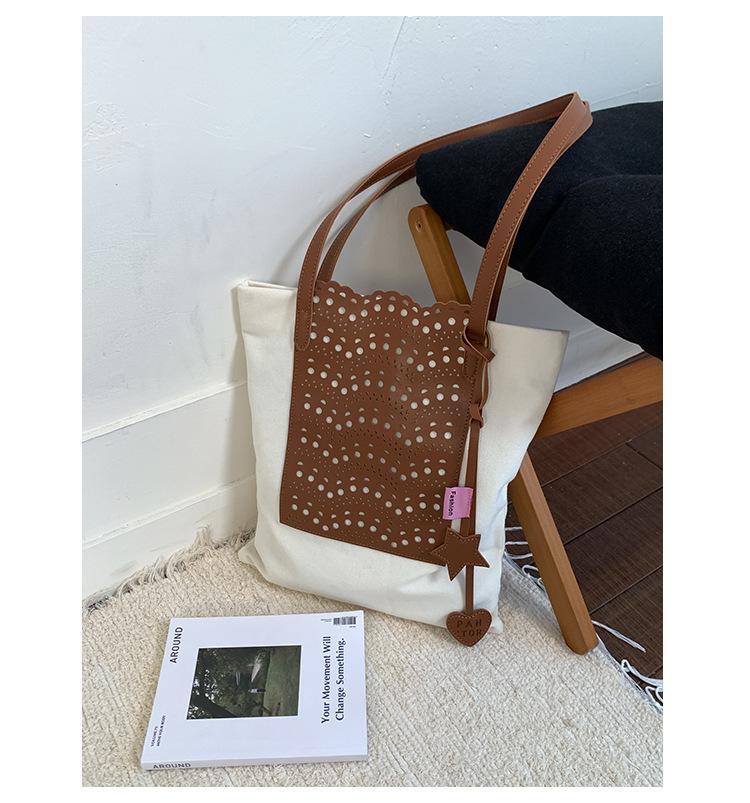 

2025 new hollow tote bag niche commuter beach shoulder bag large capacity texture simple handbag women коричневый