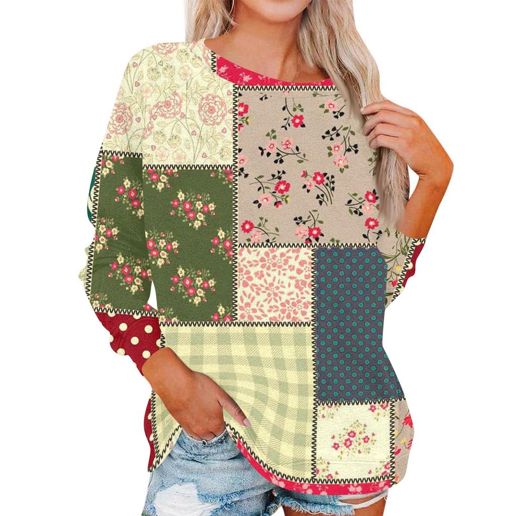 Dámský módní top s kulatým výstřihem, dlouhým rukávem a potiskem, ležérní pulovr