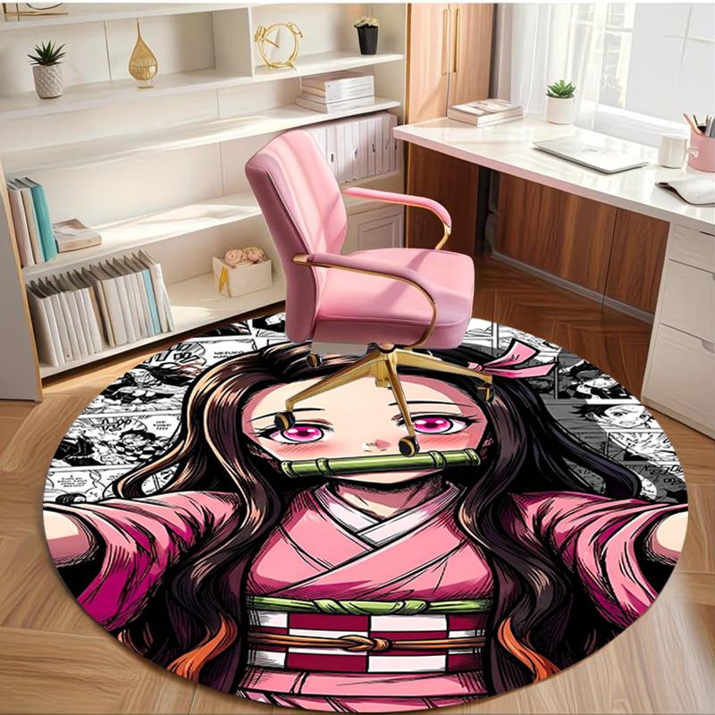 Demon Slayer Print Round Rug, Washable Floor Carpet, For Entryway Dorm Laundry Room Office Study, Home Decor Birthday Christmas Gift