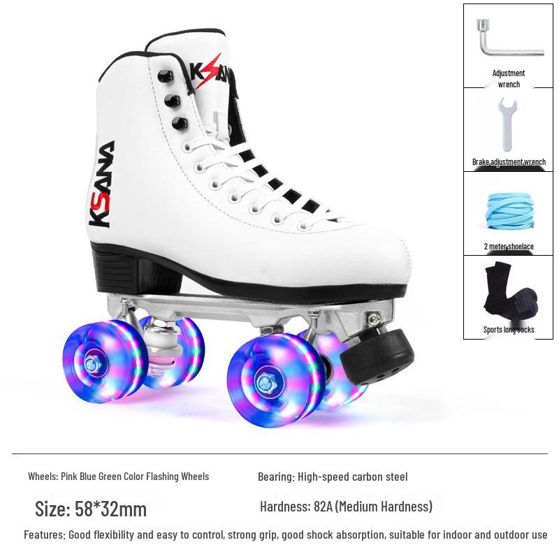 KSANA Setsuna Double-Row Microfiber Leather Roller Skates - Adult Four-Wheel Inline Skates for Professional Figure Skating