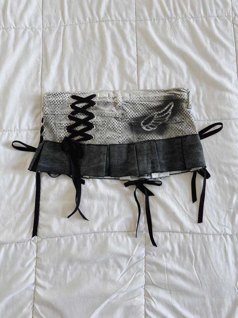 2026 Punk Streetwear Star Print Denim Collage Skirt