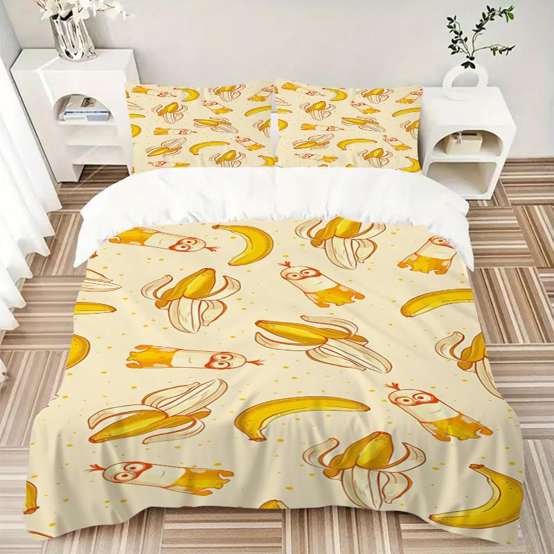 Banana Owl Print 3Pcs Bedding Setduvet Cover With 2 Bedropillowcase Home Birthday Gift