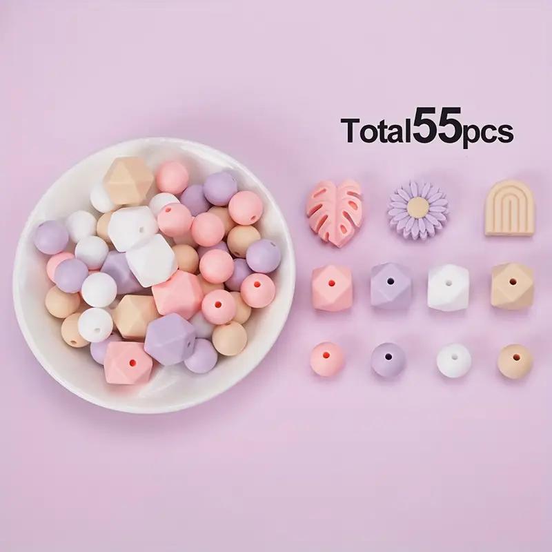 55PCS daisy silicone bead set, featuring leaves and arches, suitable for DIY jewelry, keychains, bracelets, and handmade items