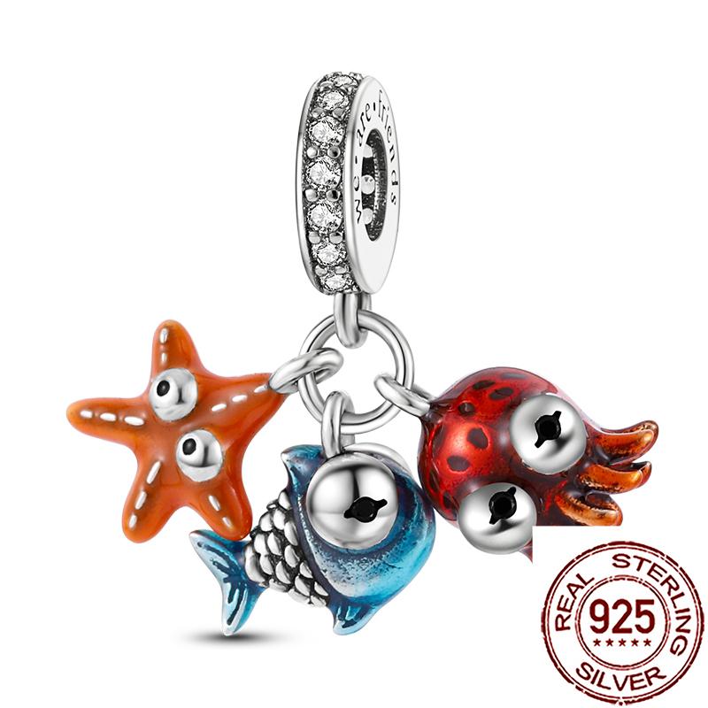 Uroki Oceanu Miedziana Rozgwiazda Muszla Ślimaka Ośmiornica Żółw Morski Ryba Koraliki Pasują do Bransoletki Naszyjnika Kobiety DIY Biżuteria