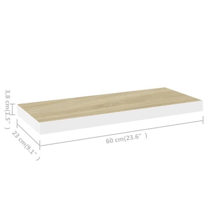 VidaXL Floating Wall Shelf Oak and White 60x23.5x3.8 Cm MDF
