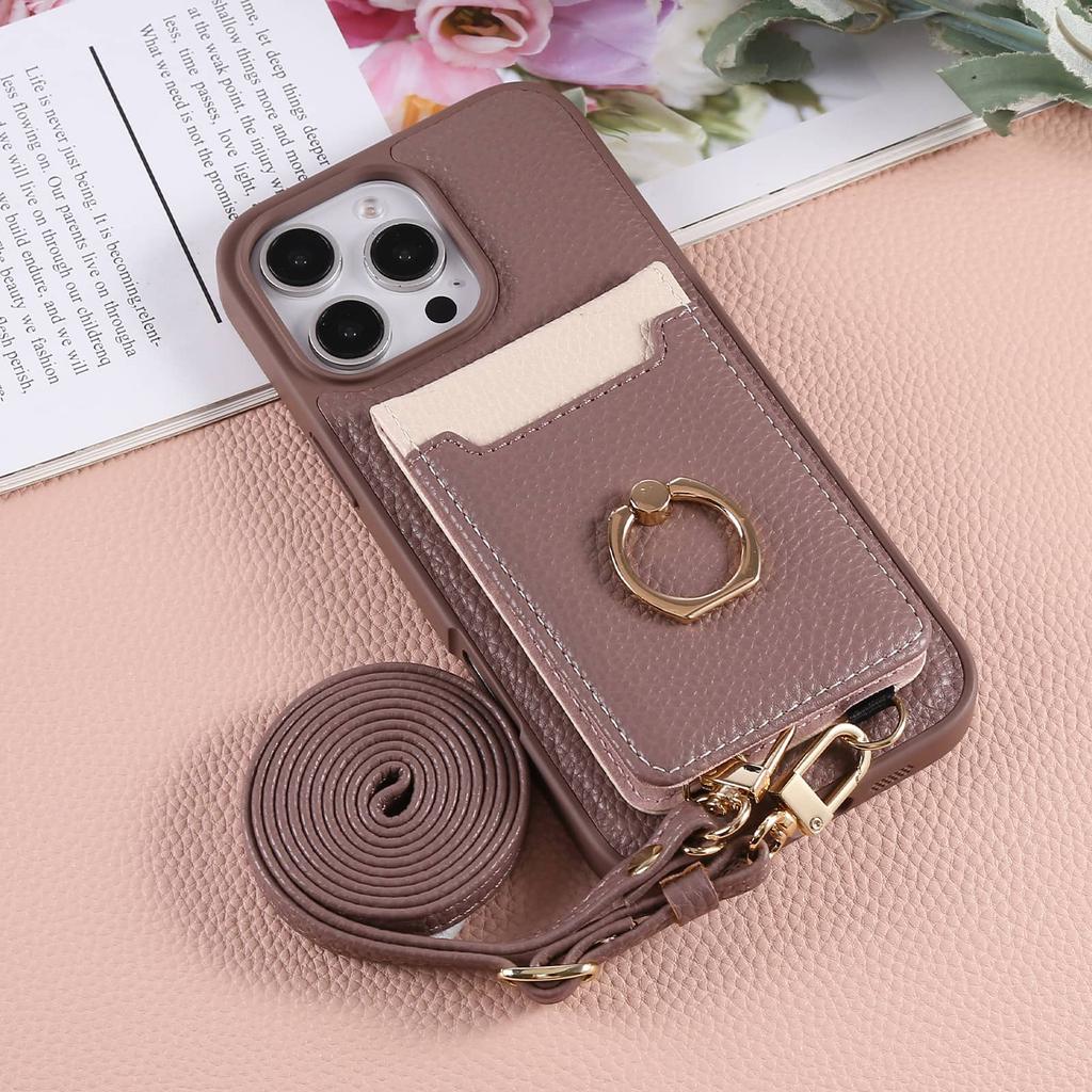 For iPhone 16e 16 15 14 13 12 11 Pro Max 16 Plus Case,Wallet Case with Card Holder, 360°Rotation Ring Kickstand Shockproof Cover