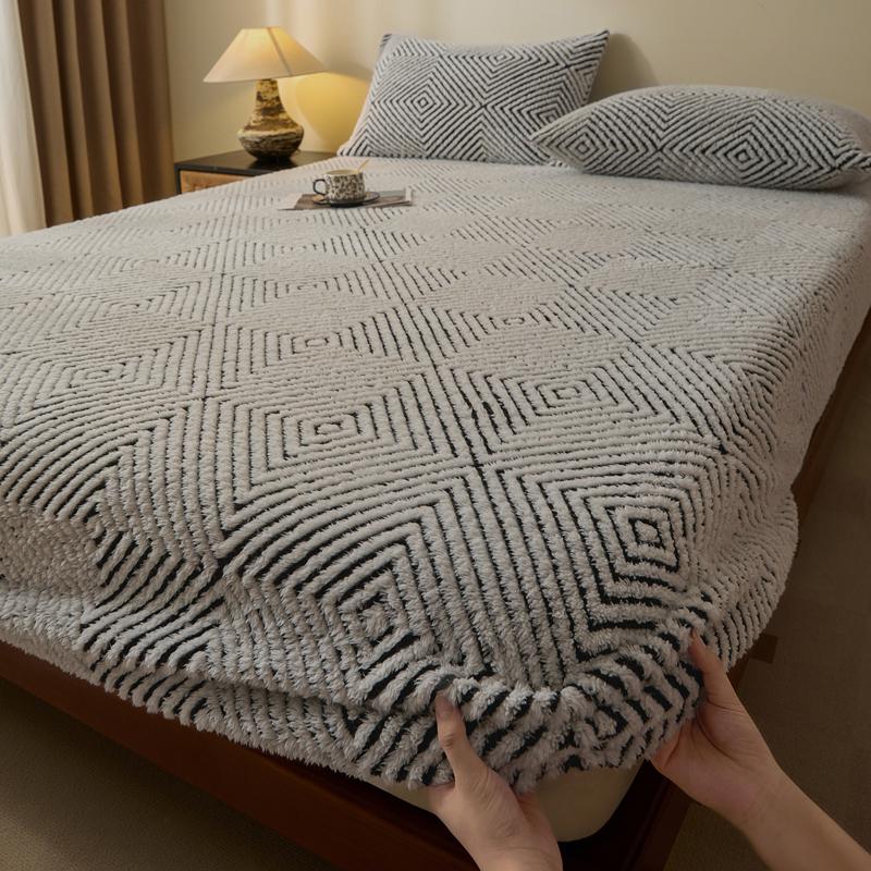 

Jacquard Tafu Fleece Bed Fitted Sheet Solid Color Mattress Protective Cover Non-slip Anti-mites Soft Breathable Mattress Cover 48X74CM pillowcase-2
