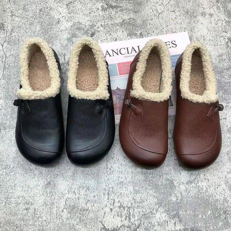 Winter New Cotton Shoes Women's Velvet Soft Leather Soft Bottom Home Women's Cotton Ladyshoes